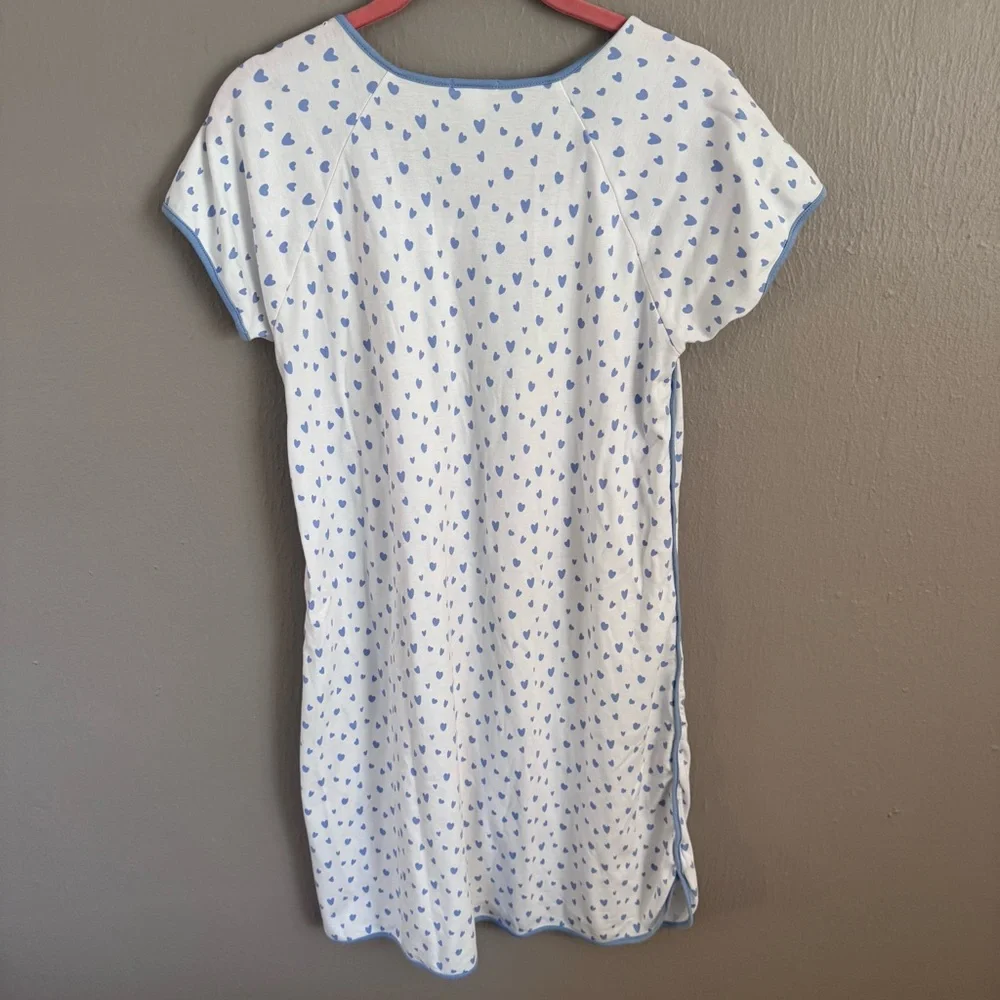 LAKE Blue Heart Print Pima Cotton Sleep Shirt Nightgown Size S - Picture 6 of 7